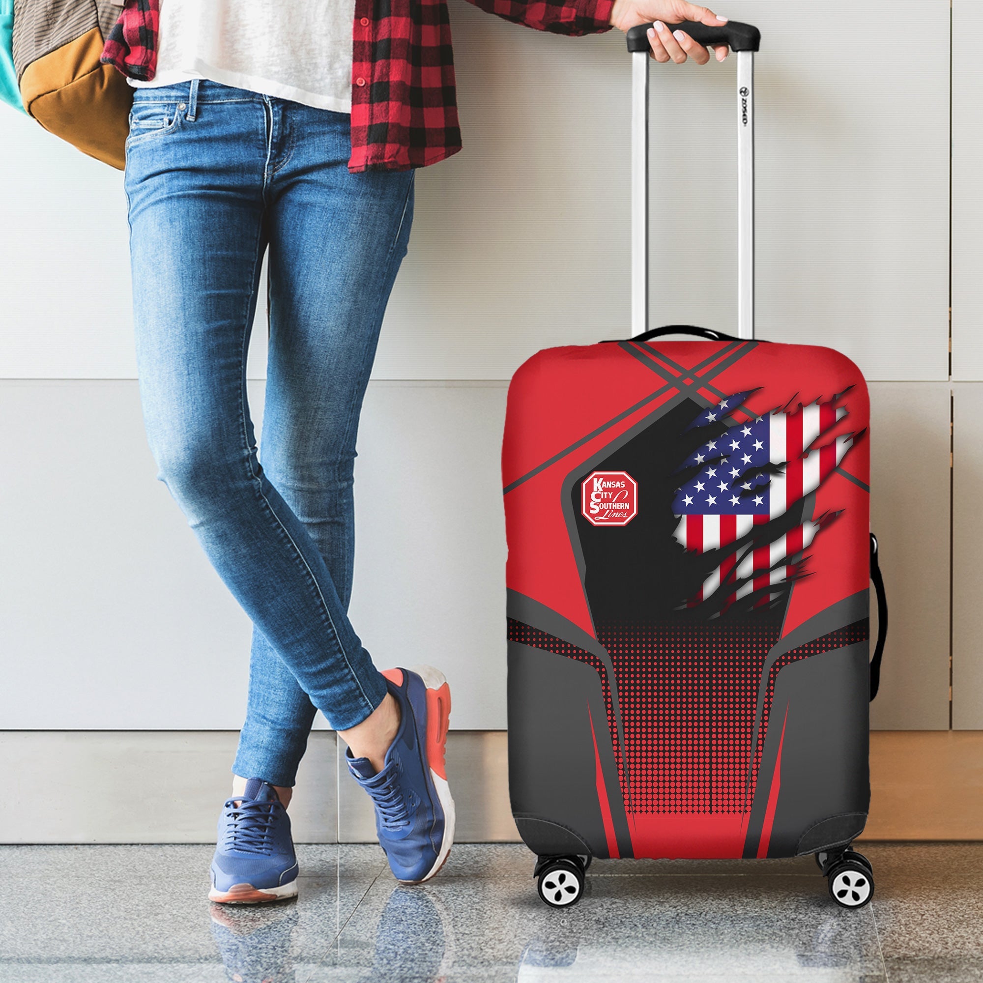 Railspirit Personalized Kansas City Southern Luggage Cover American Eagle Vintage Train Luggage Protection