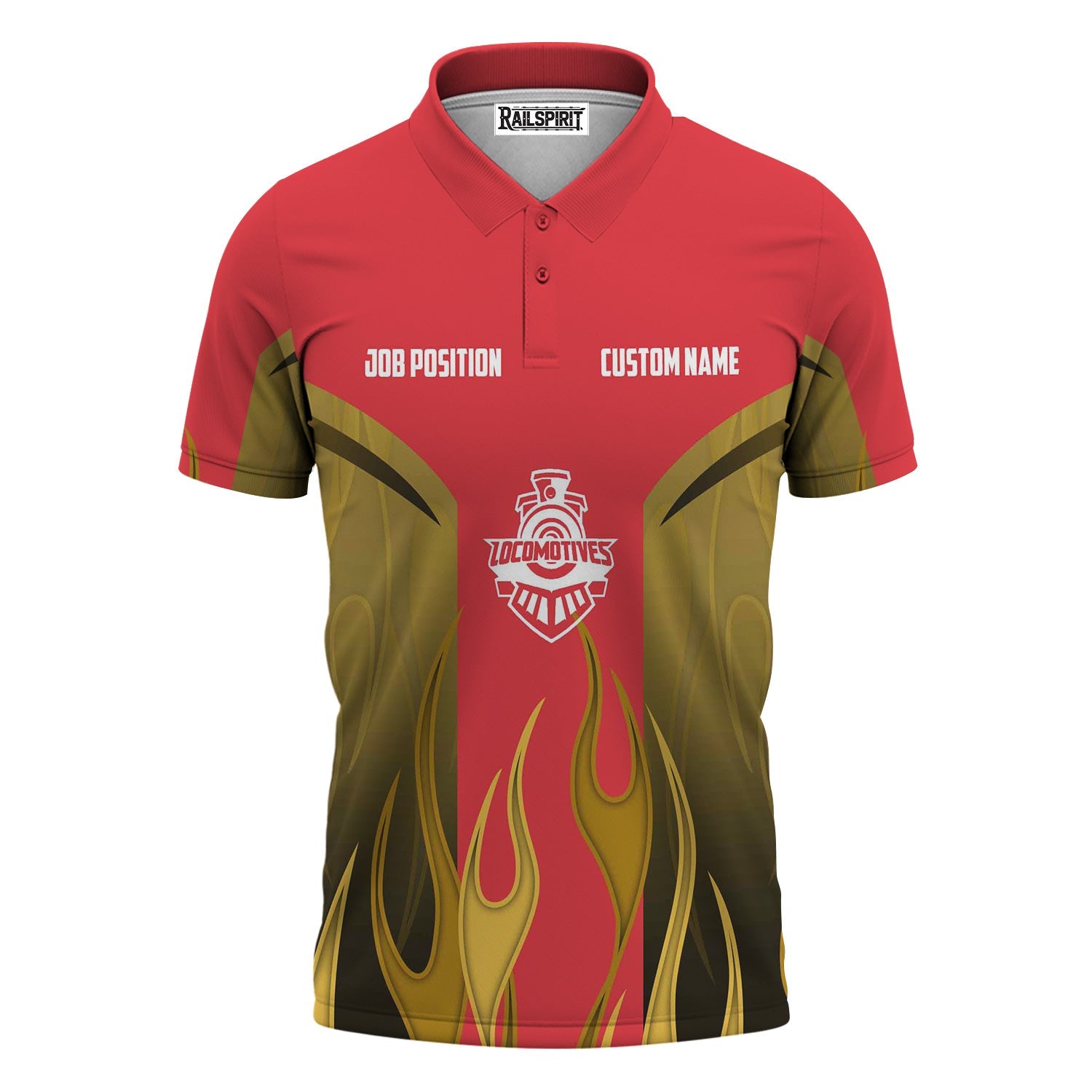 Railspirit Custom Name and Job Title Kansas City Southern Polo Shirt Flame Graphic Train Shirt