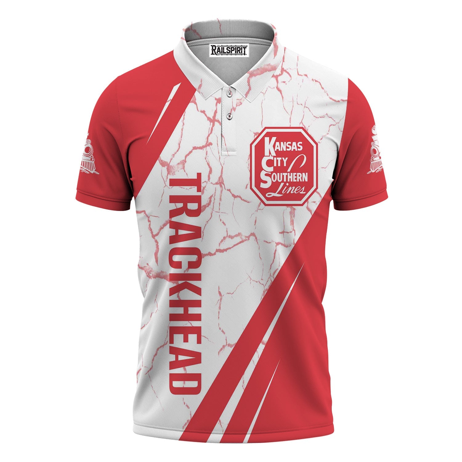 Railspirit Personalized Kansas City Southern Polo Shirt Crackle Texture Style Train Shirt For Trackhead