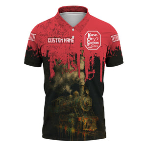 Railspirit Personalized Kansas City Southern Polo Shirt Vintage Train Art Style Shirt For Locomotive Fans