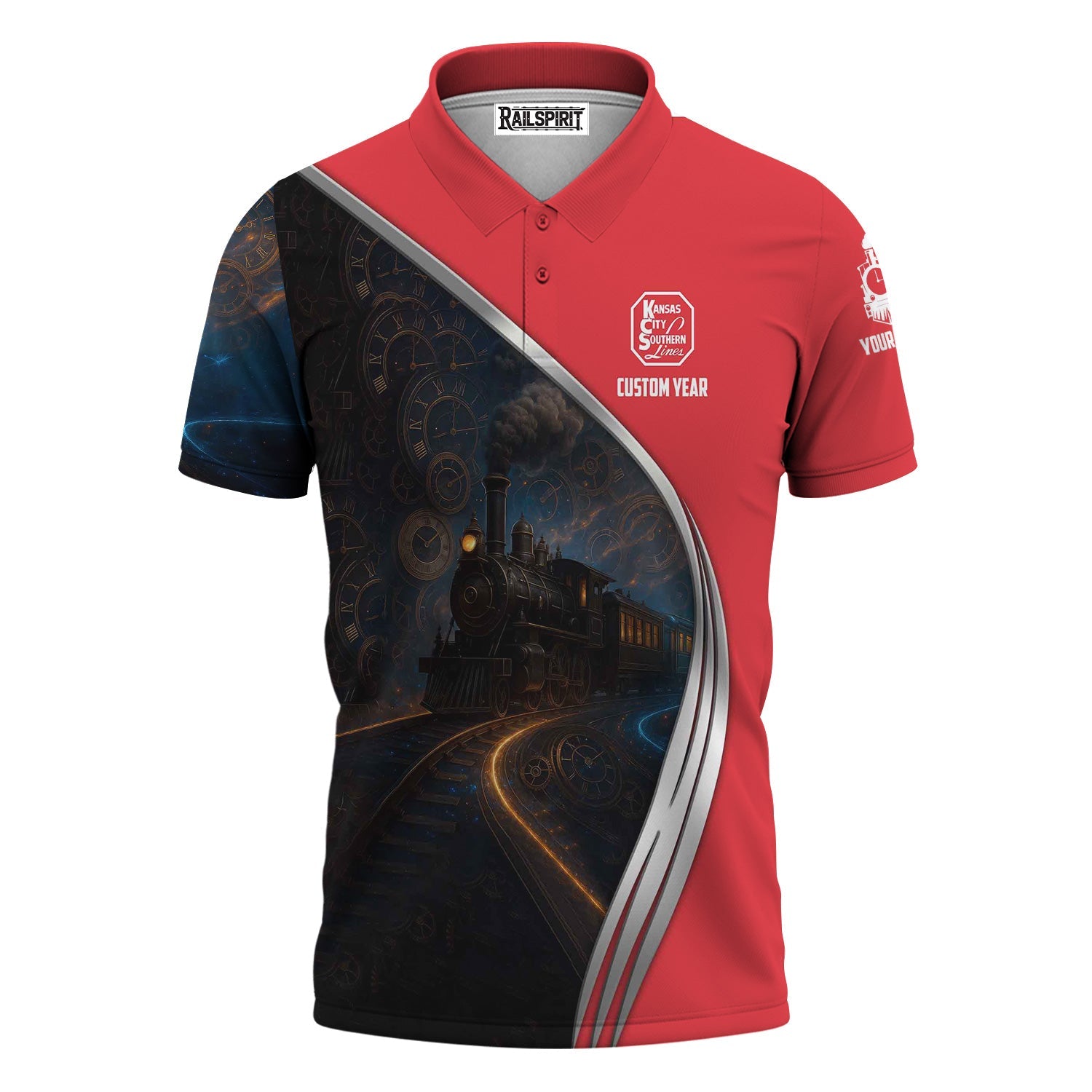 Railspirit Personalized Kansas City Southern Polo Shirt Steampunk Locomotive with Custom Year Train Shirt