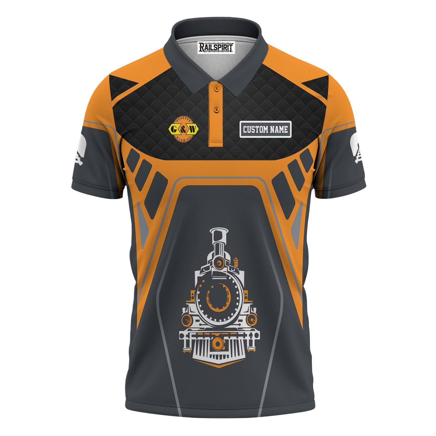Railspirit Personalized Genesee & Wyoming Inc. Railroad Polo Shirt Steam Locomotive Engine Graphic Train Shirt All Over Print