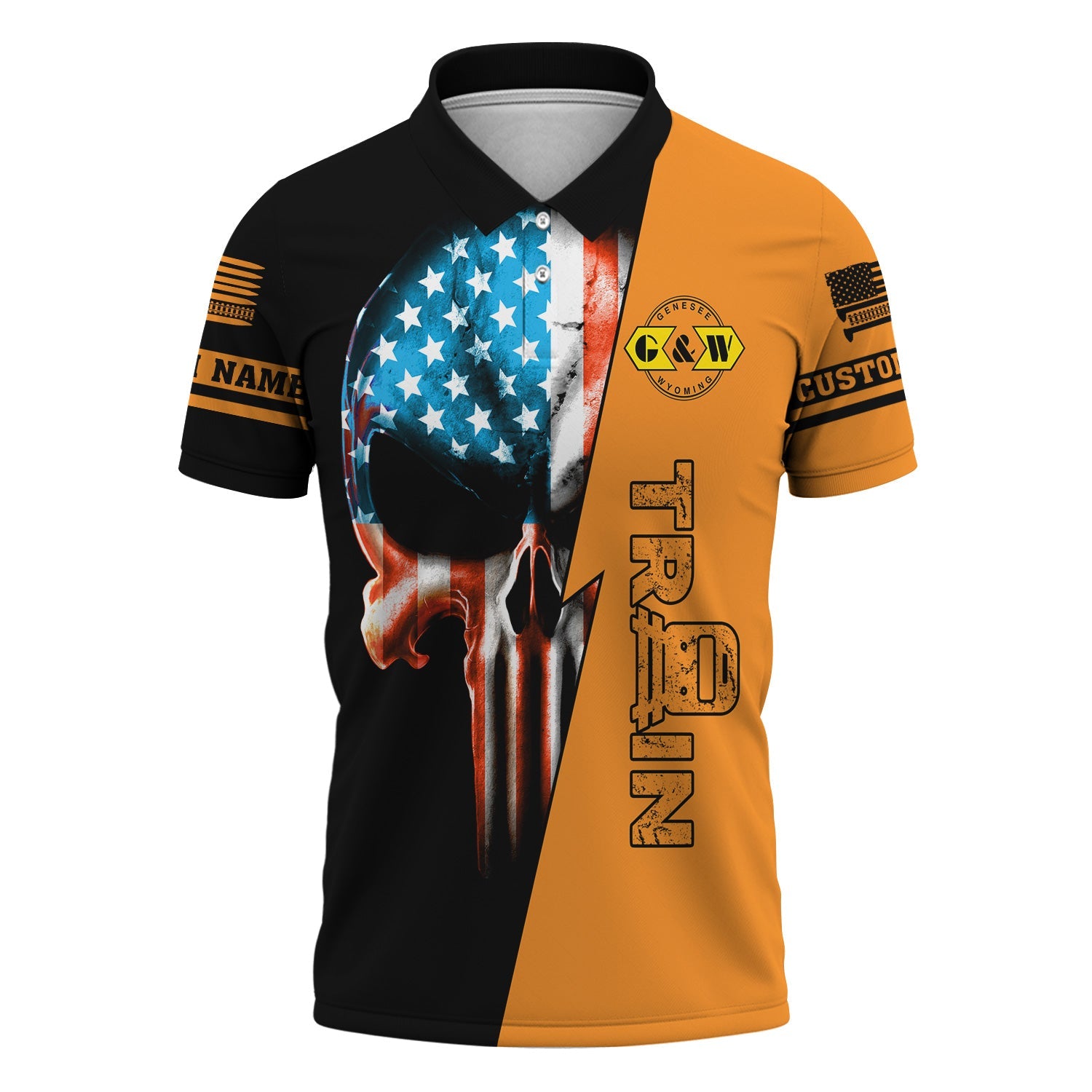Railspirit Personalized Genesee & Wyoming Inc. Railroad Polo Shirt Train Skull American Flag Shirt All Over Print