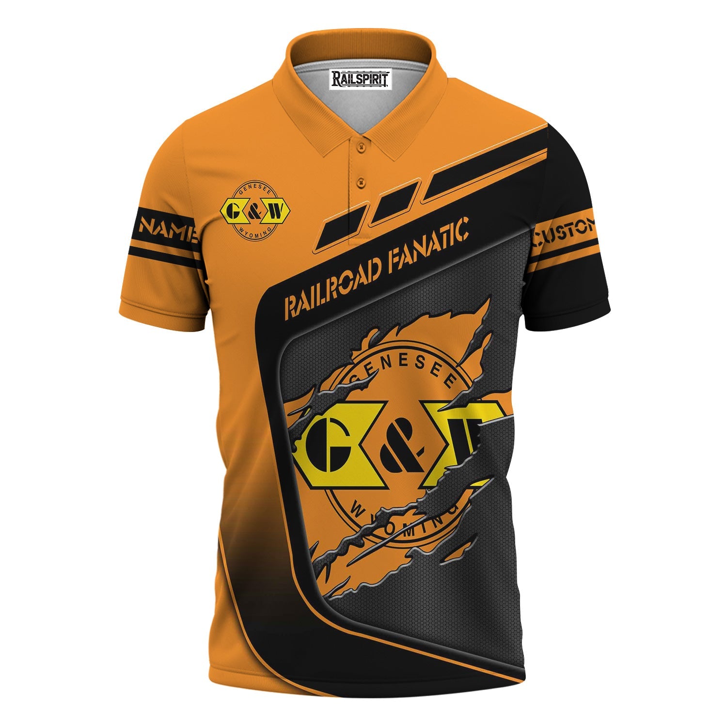 Railspirit Personalized Genesee & Wyoming Inc. Railroad Polo Shirt Ripped Texture Style Train Shirt For Railroad Fanatic