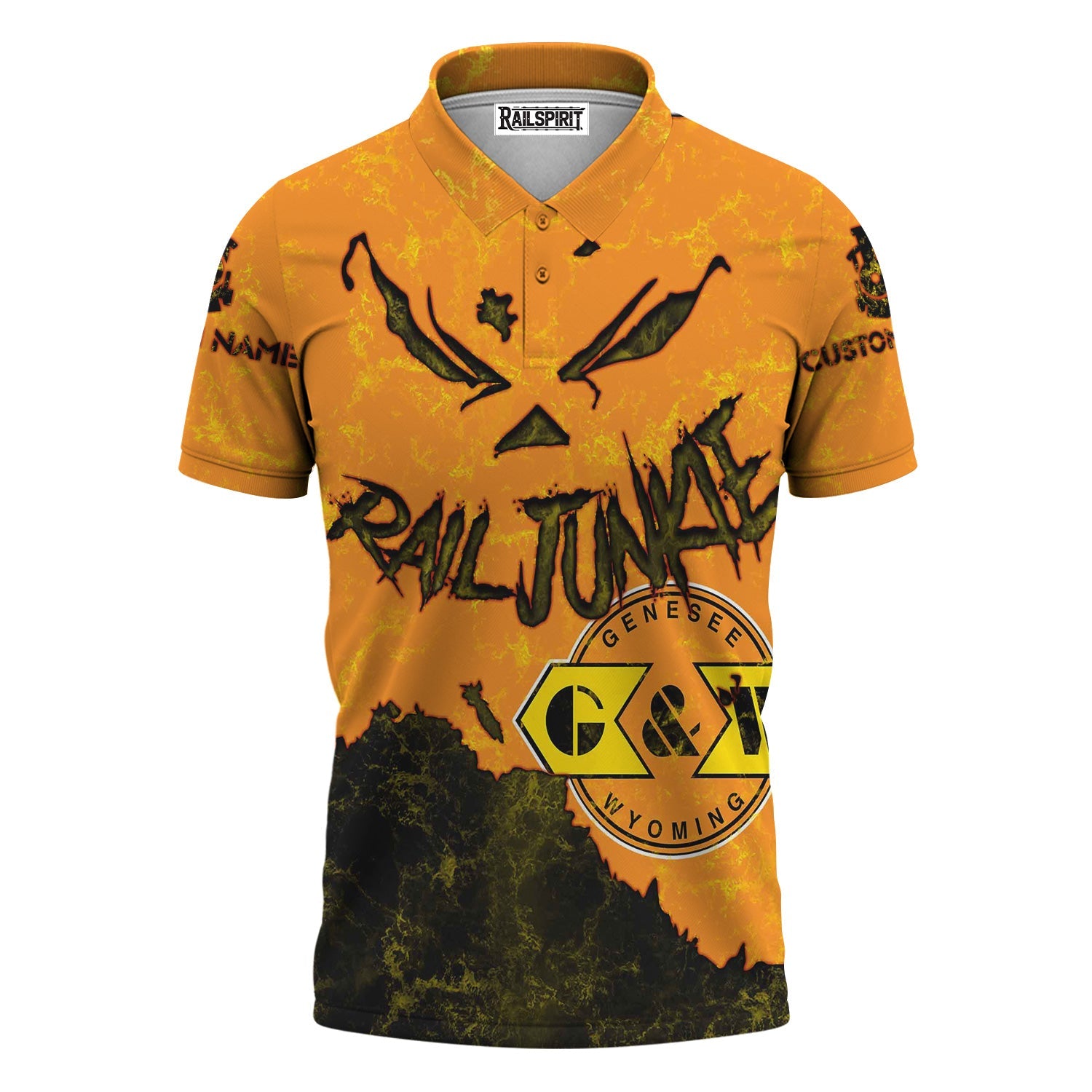 Railspirit Personalized Genesee & Wyoming Inc. Railroad Polo Shirt Torn Graphic Style Train Shirt For Rail Junkie
