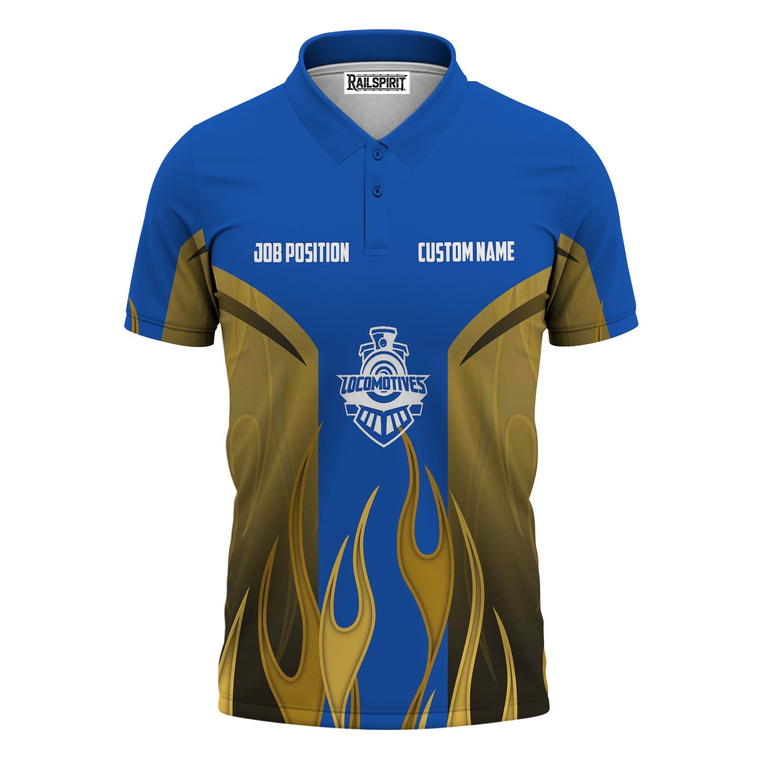 Railspirit Custom Name and Job Title Conrail Railroad Polo Shirt Flame Graphic Train Shirt