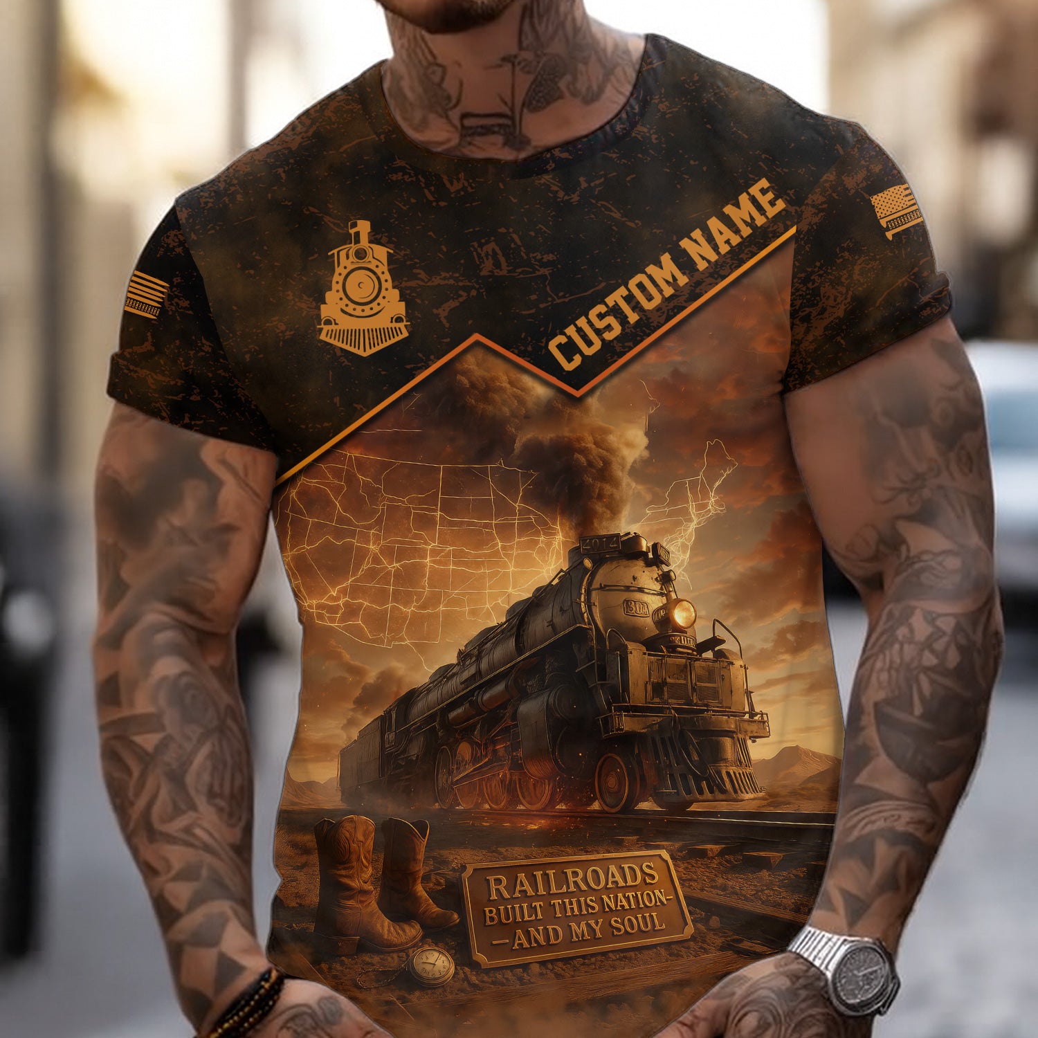 Custom Name Steam Train T-shirt, Railroads Built This Nation And My Soul, Vintage Big Boy 4014 Train Design, Train Lover Gift