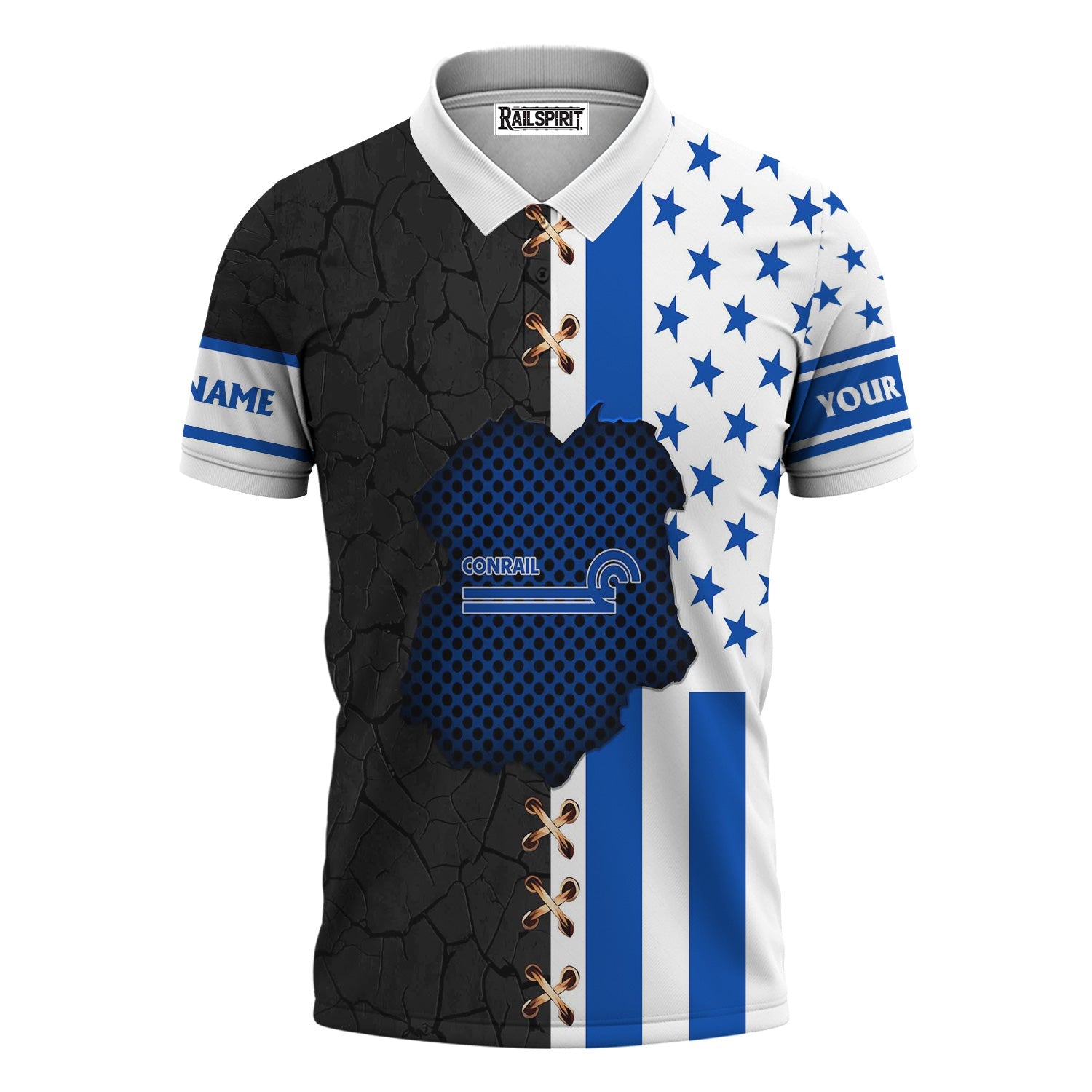 Railspirit Personalized Conrail Railroad Polo Shirt American Flag with Crack Effect Train Shirt