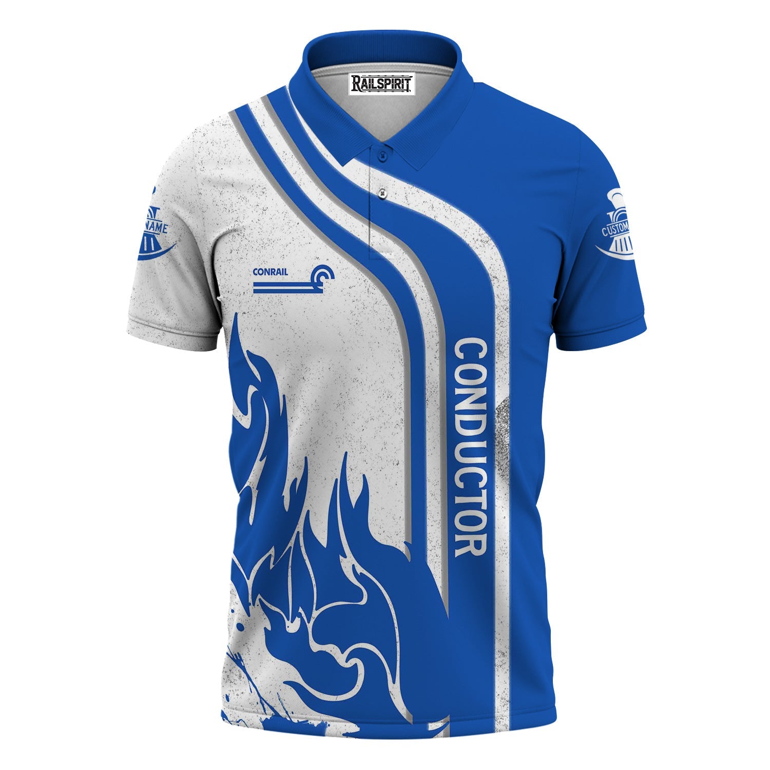 Railspirit Personalized Conrail Railroad Polo Shirt Flame Design with Custom Job Position Train Shirt