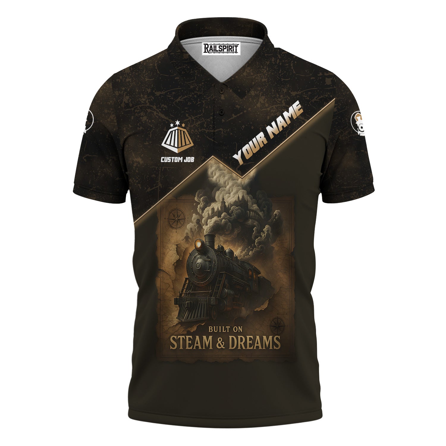 Railspirit Personalized Polo Shirt Built on Steam and Dreams with Custom Position Vintage Train Shirt