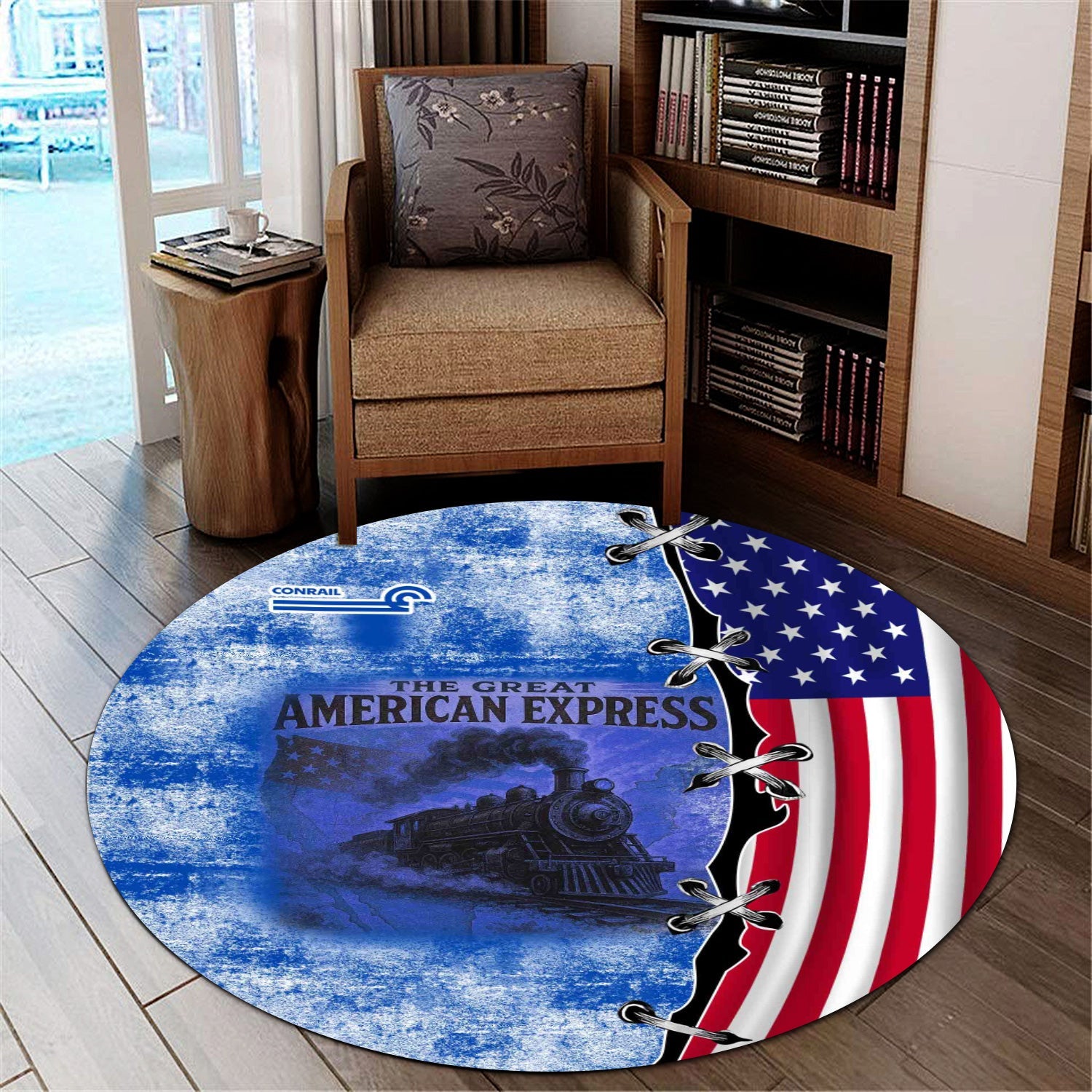 Railspirit Conrail Railroad Round Mat Retro American Express Train With USA Flag Round Mat