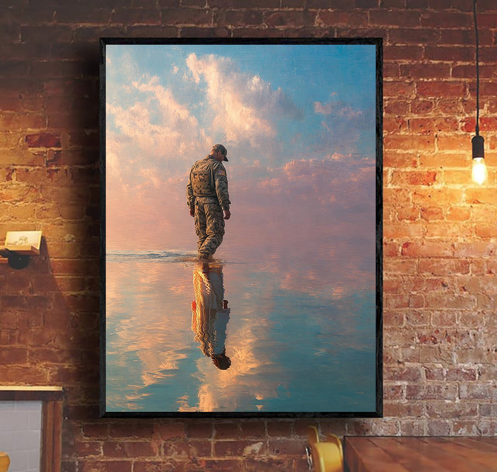 Veteran Soldier Reflection Wall Art Canvas, Patriotic Military Wall Decor, Memorial Gift for Veteran, Soldier Canvas Print, Father's Day Gift for Dad
