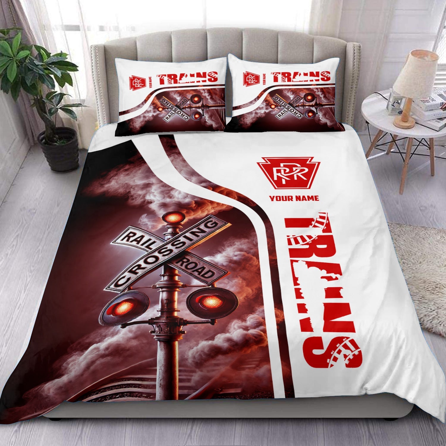 Railspirit Personalized Pennsylvania Railroad Bedding Set Railroad Crossing Sign Bedding Set All Over Print