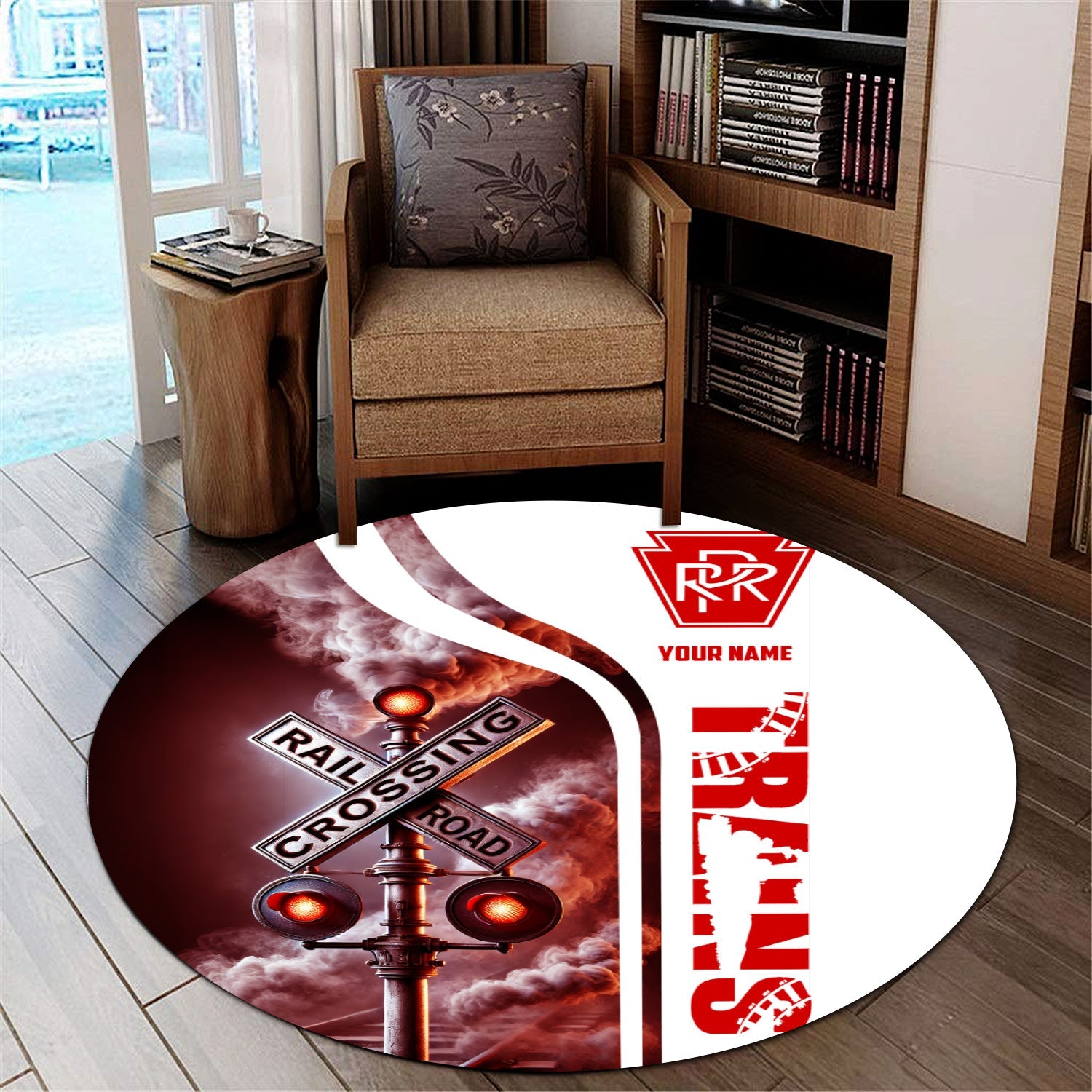 Railspirit Personalized Pennsylvania Railroad Round Mat Railroad Crossing Sign Mat All Over Print
