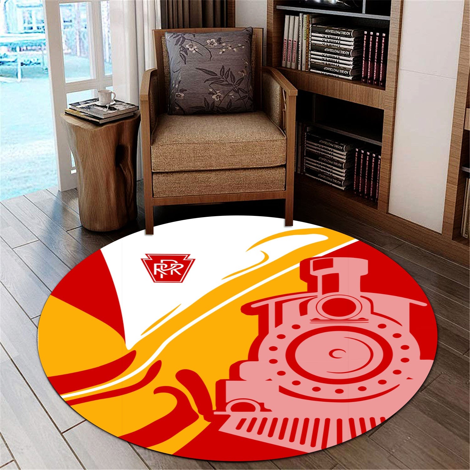 Railspirit Pennsylvania Railroad Round Mat Flame-Inspired Style Mat Gift Idea For Train Lovers