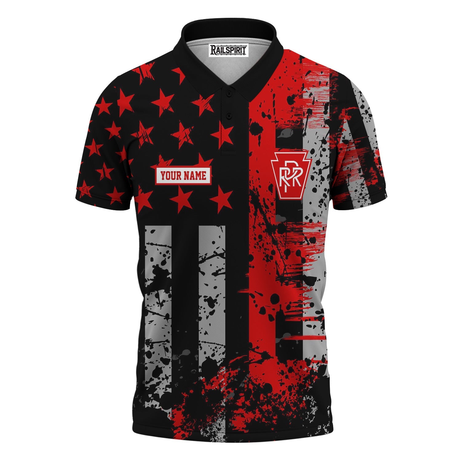 Railspirit Personalized Pennsylvania Railroad Polo Shirt Artistic Paint American Flag Style Train Shirt