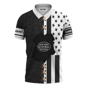Railspirit Personalized New York Central Railroad Polo Shirt American Flag with Crack Effect Train Shirt
