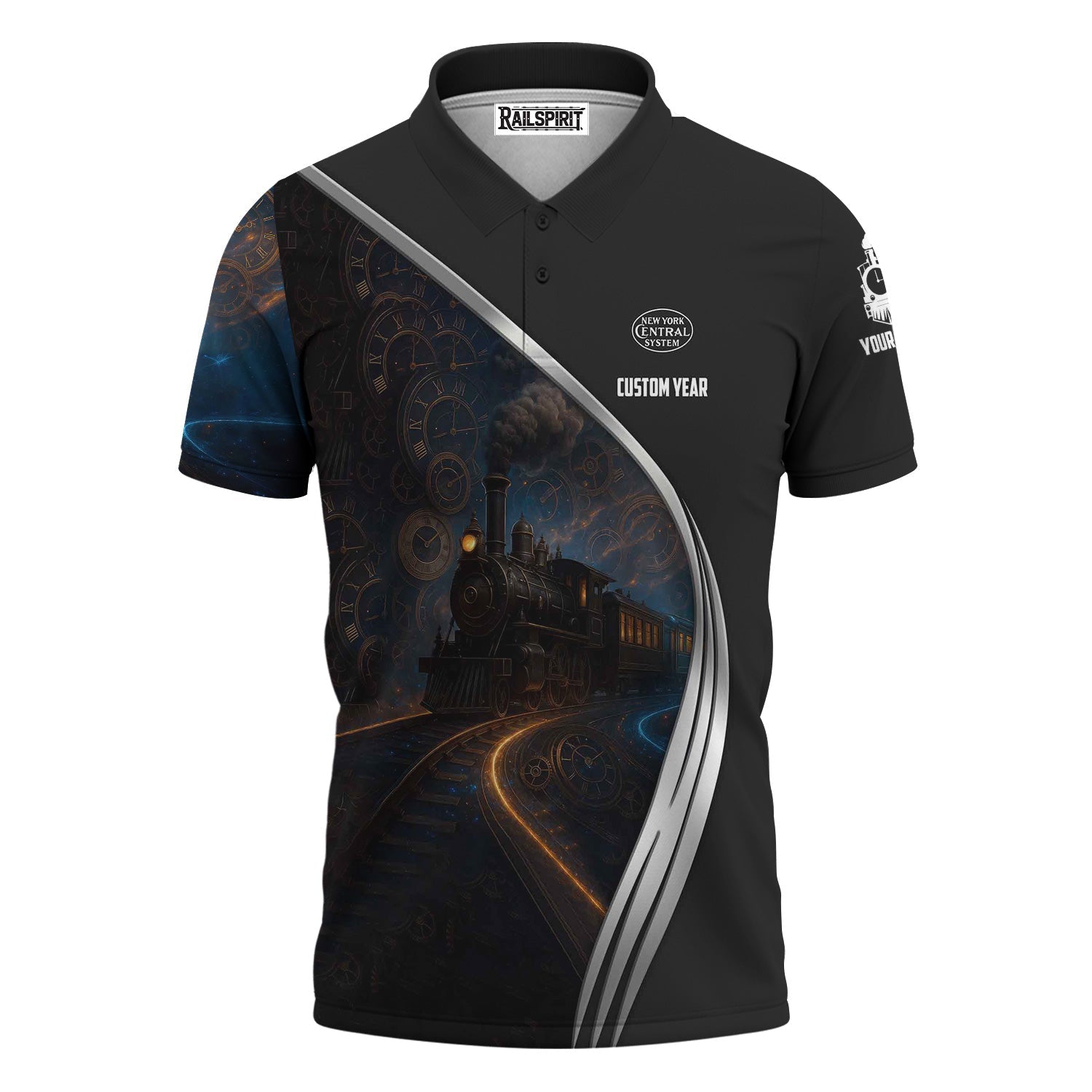 Railspirit Personalized New York Central Railroad Polo Shirt Steampunk Locomotive with Custom Year Train Shirt