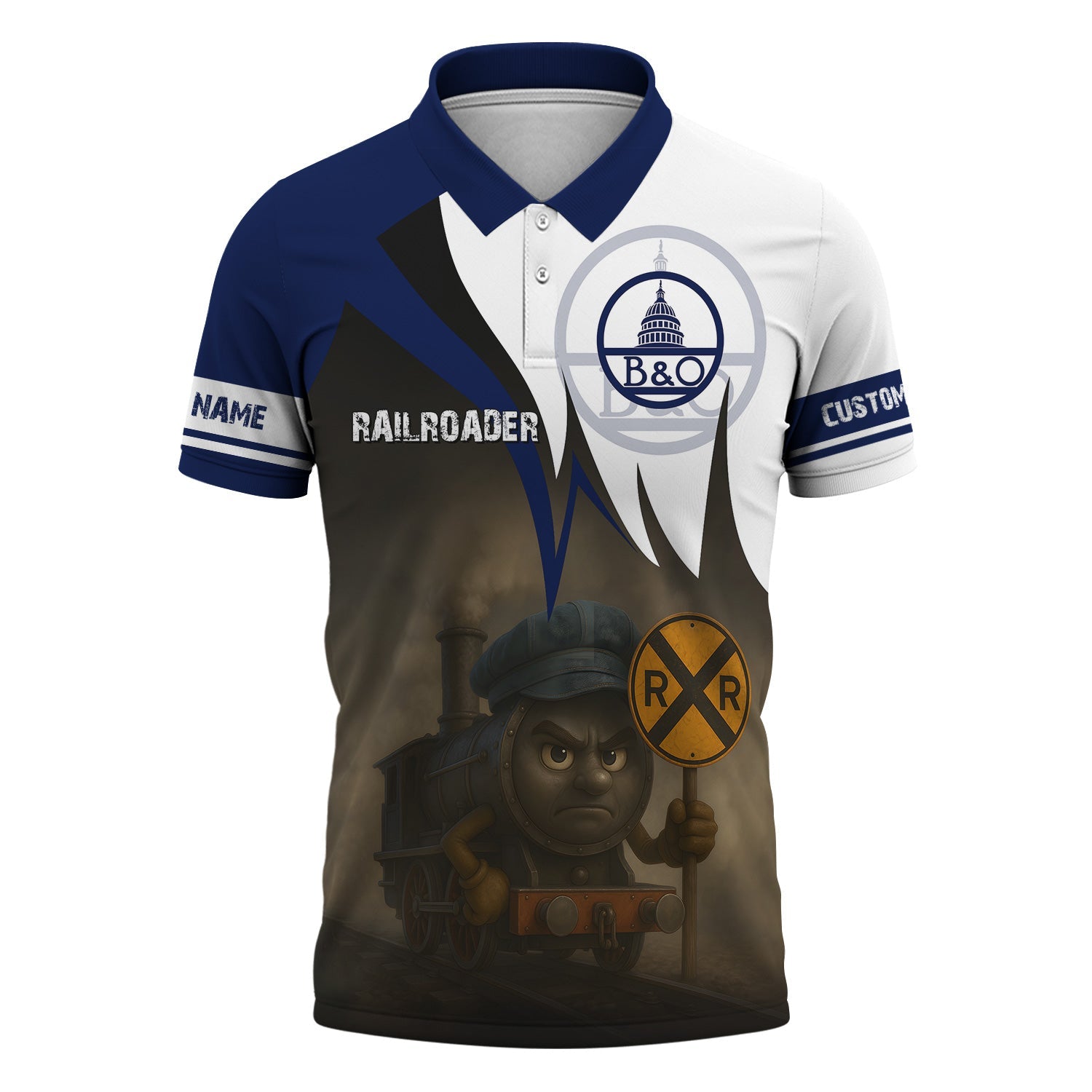 Railspirit Personalized Baltimore and Ohio Railroad Polo Shirt Angry Train B&O Polo Shirt Gift Idea For Train Lover