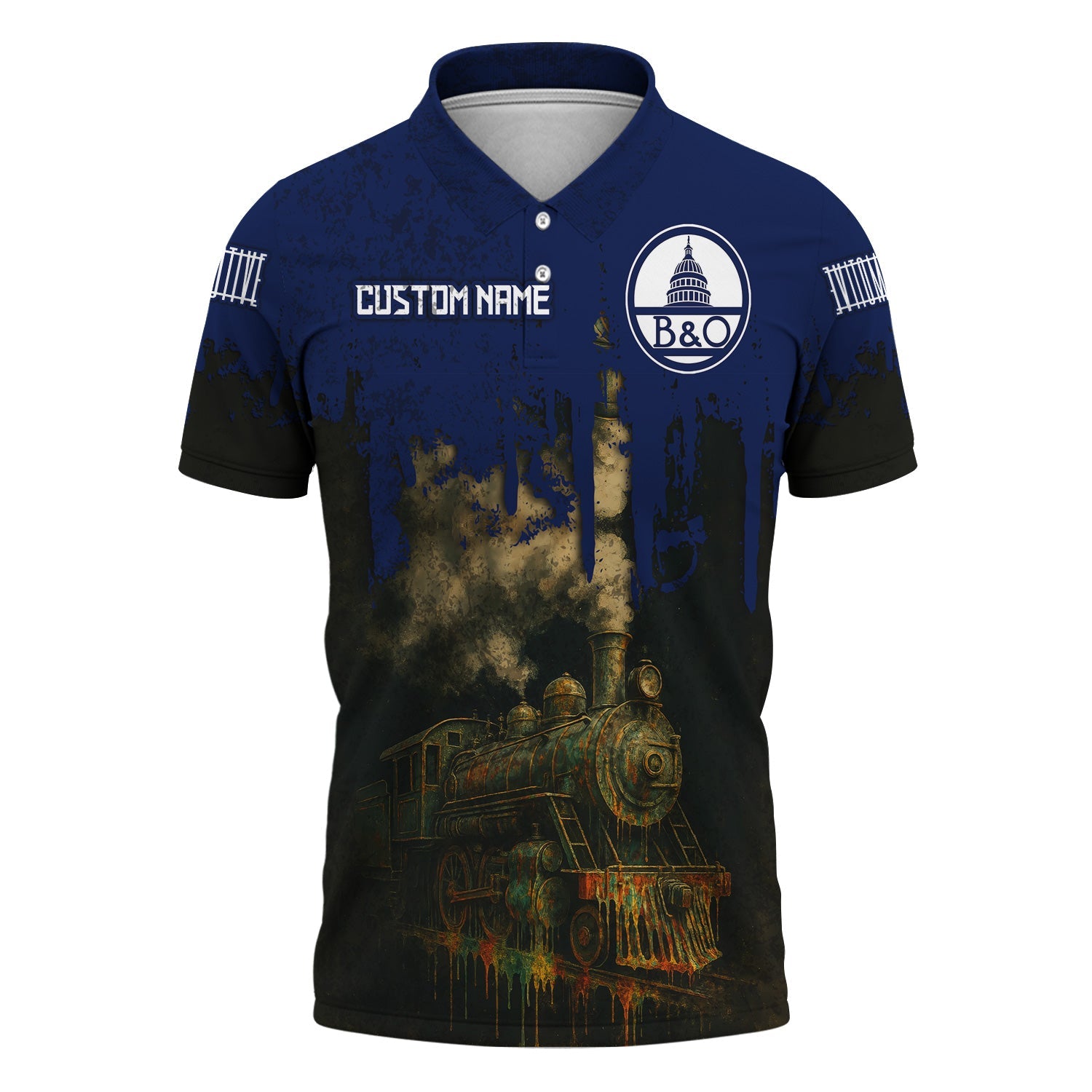 Railspirit Personalized Baltimore and Ohio Railroad Polo Shirt Vintage Train Art Style B&O Shirt For Locomotive Fans