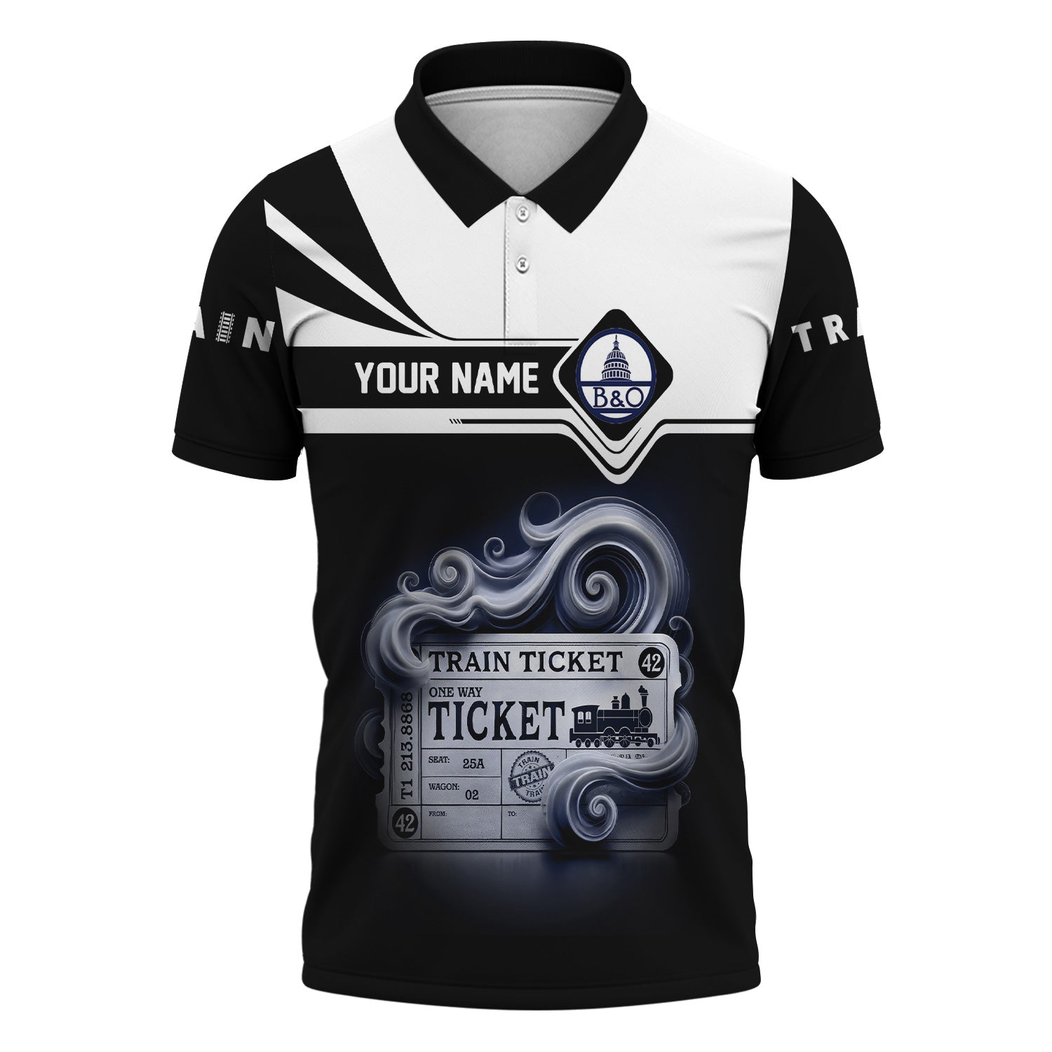 Railspirit Custom Name Baltimore and Ohio Railroad Polo Shirt American Train Ticket B&O Printed Shirt