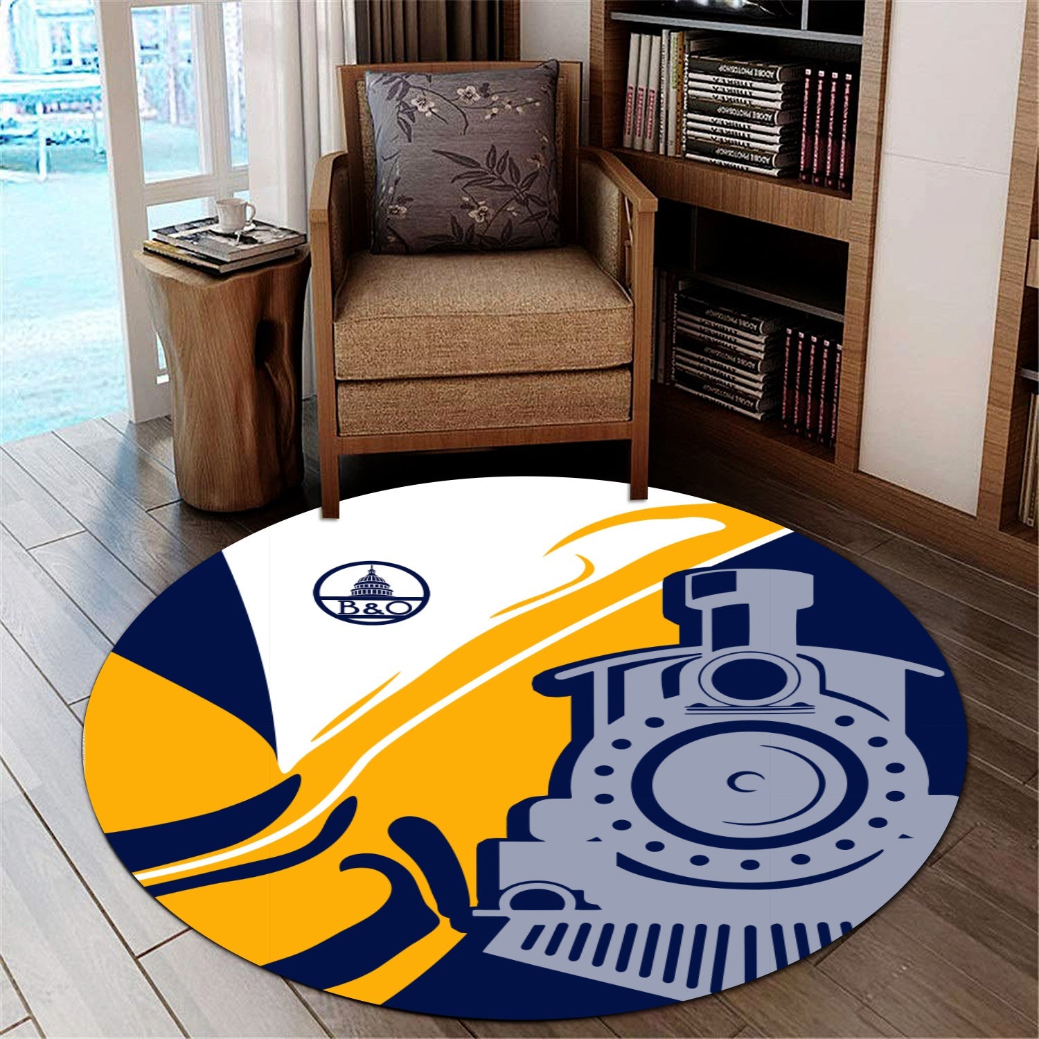 Railspirit Baltimore and Ohio Railroad Round Mat Flame-Inspired Style B&O Mat Gift Idea For Train Lovers