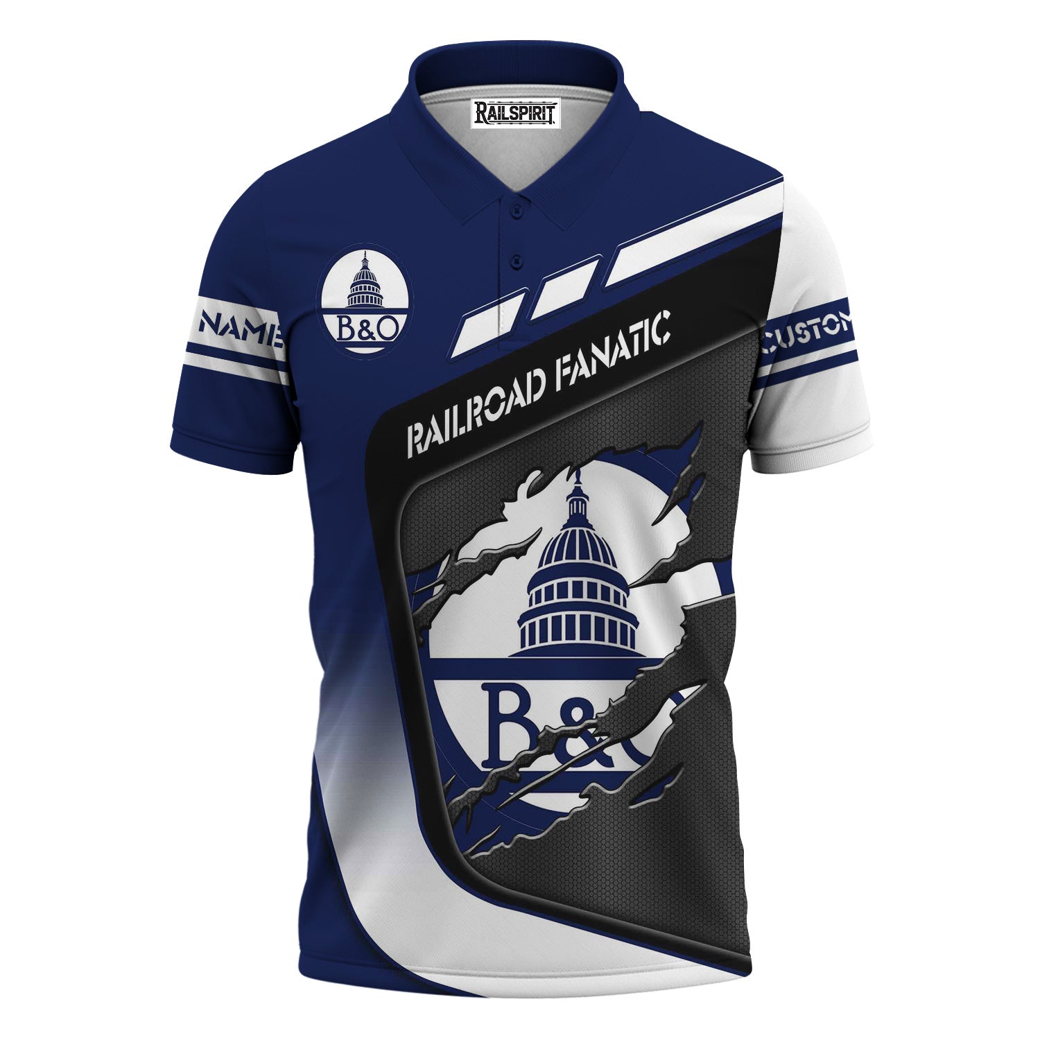 Railspirit Personalized Baltimore and Ohio Railroad Polo Shirt Ripped Texture Style B&O Train Shirt For Railroad Fanatic