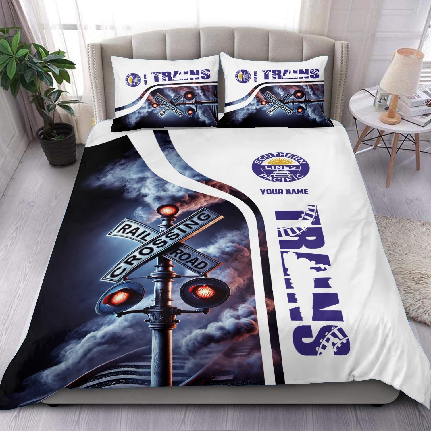 Railspirit Personalized Southern Pacific Railroad Bedding Set Railroad Crossing Sign Bedding Set All Over Print