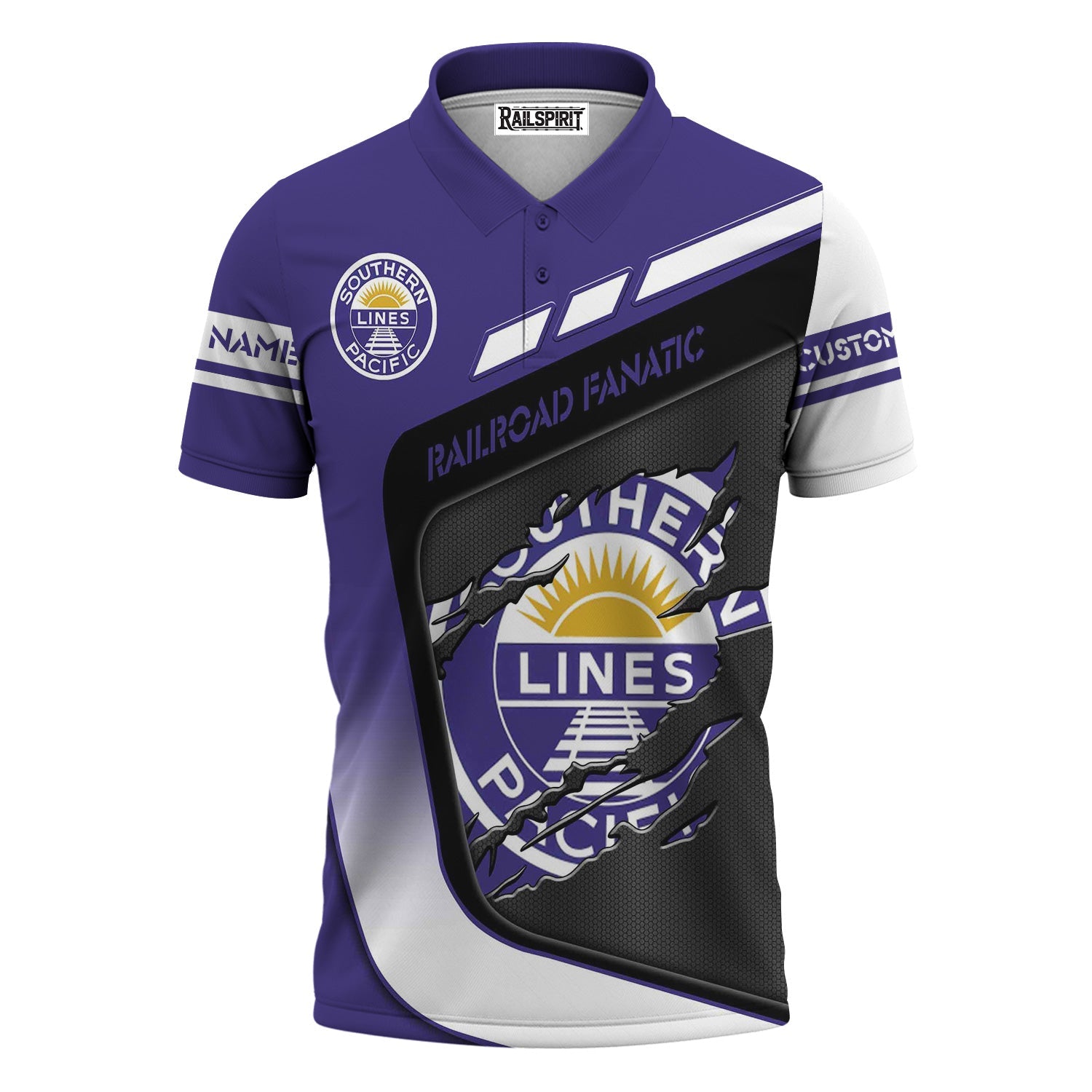 Railspirit Personalized Southern Pacific Railroad Polo Shirt Ripped Texture Style Train Shirt For Railroad Fanatic