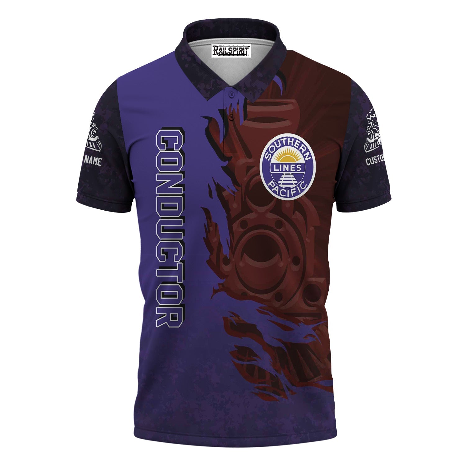 Railspirit Personalized Southern Pacific Railroad Polo Shirt Blazing Style with Custom Position Train Shirt