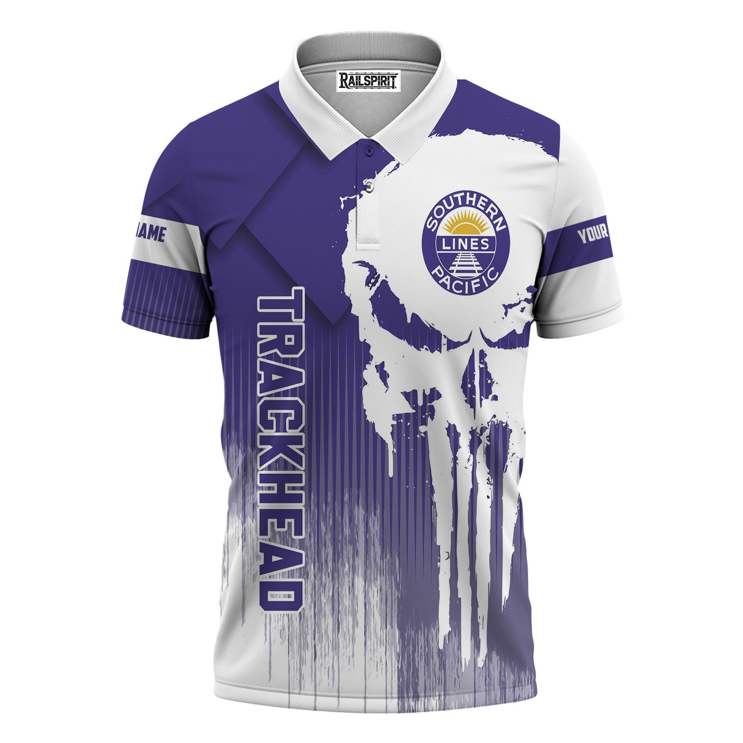 Railspirit Personalized Southern Pacific Railroad Polo Shirt Skull Design with Custom Job Train Shirt for Trackhead Crew