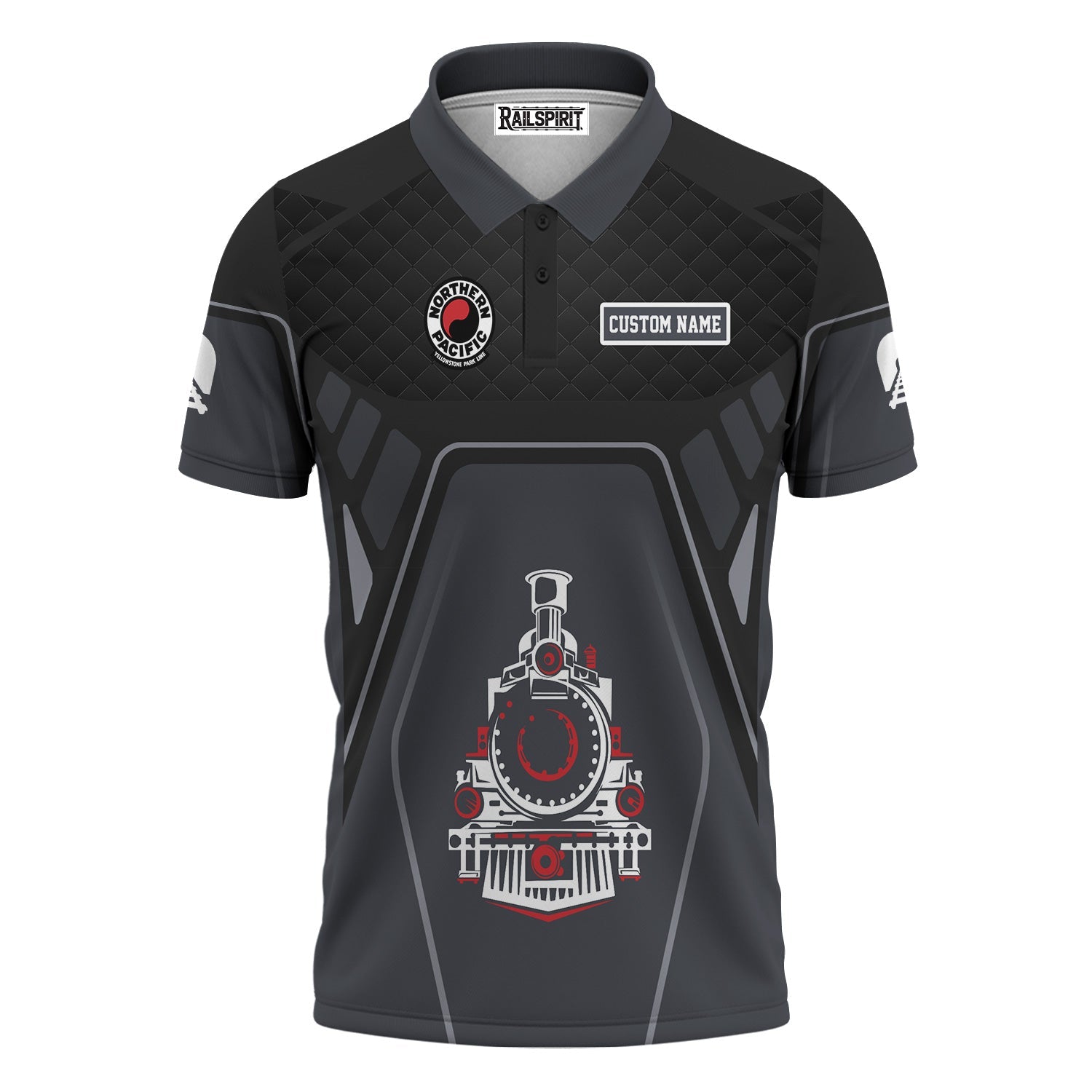 Railspirit Personalized Northern Pacific Railway Polo Shirt Steam Locomotive Engine Graphic Train Shirt All Over Print