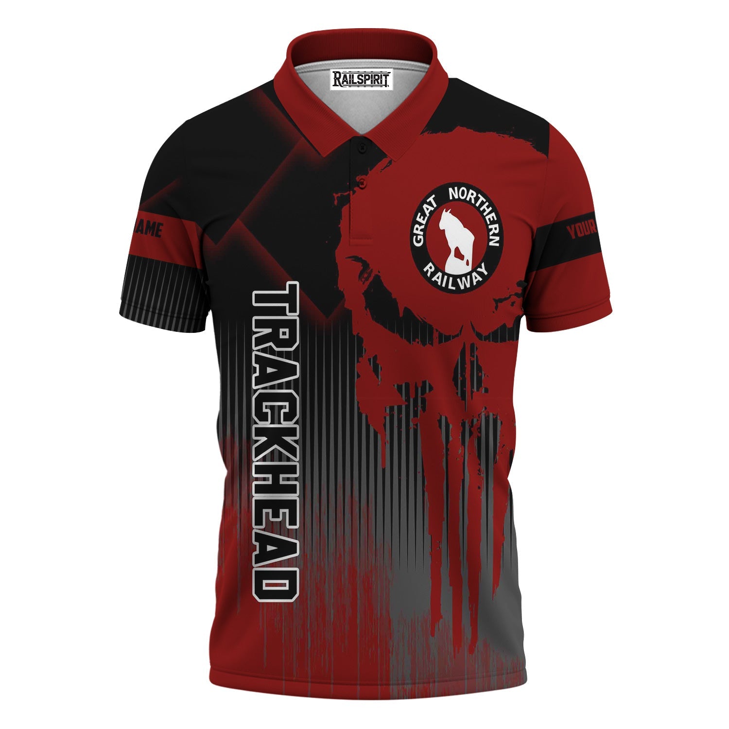 Railspirit Personalized Great Northern Railway Polo Shirt Skull Design with Custom Job GNR Train Shirt for Trackhead Crew