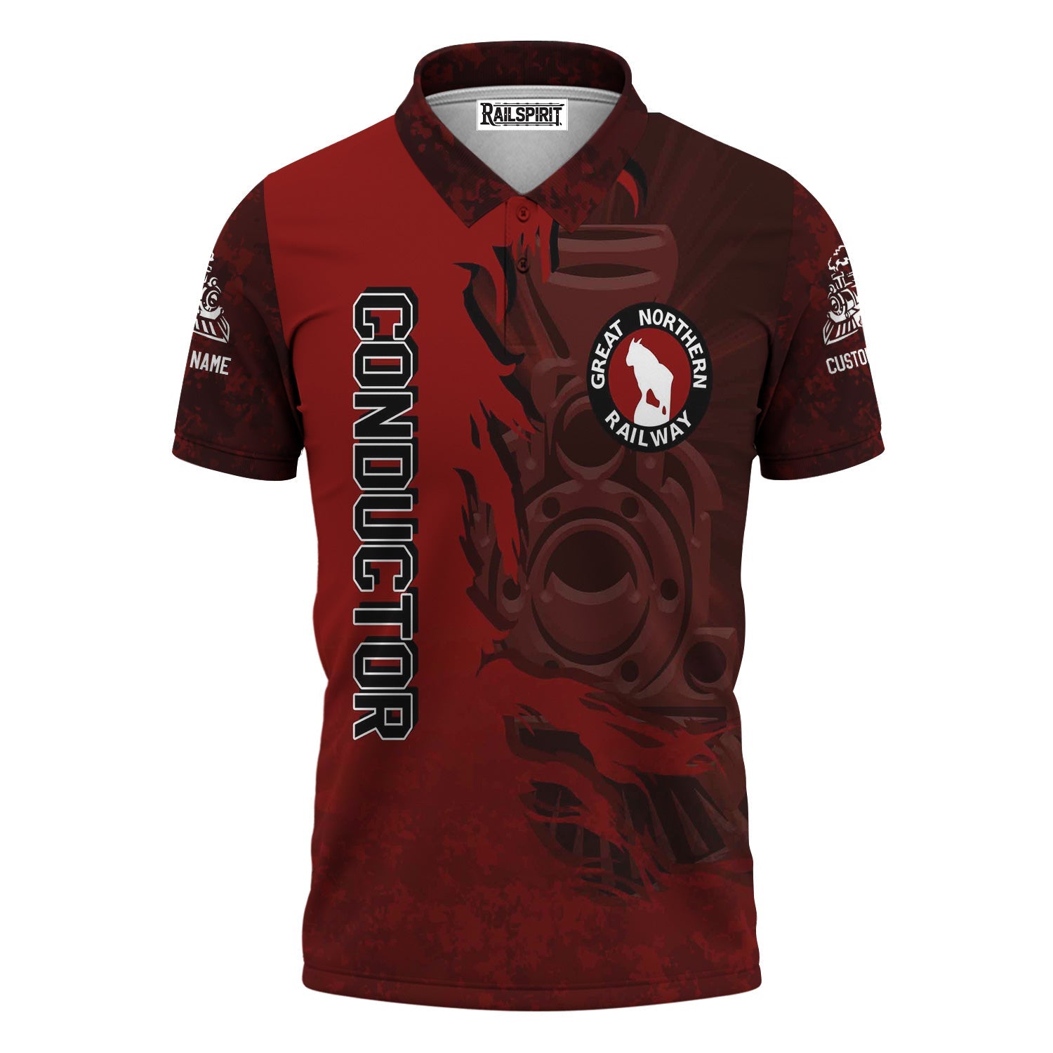 Railspirit Personalized Great Northern Railway Polo Shirt Blazing Style with Custom Position GNR Train Shirt