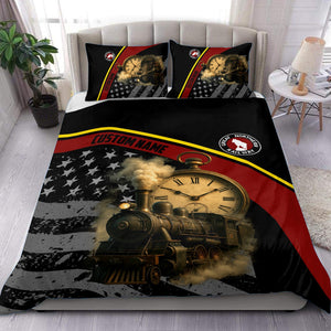 Railspirit Personalized Great Northern Railway Bedding Set Classic Steam Engine With Retro Pocket Watch GNR Bedding Set All Over Print