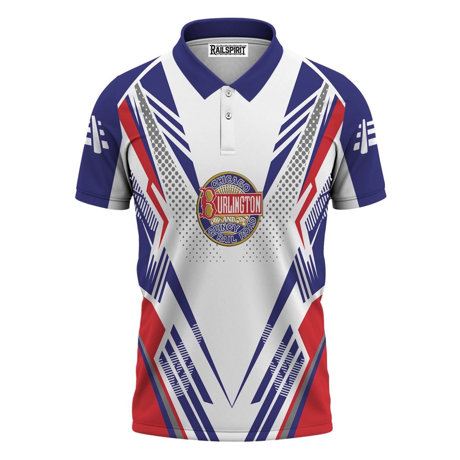 Railspirit Personalized Chicago, Burlington and Quincy Railroad Polo Shirt Railroad Tribute Design Train Shirt for Train Lovers