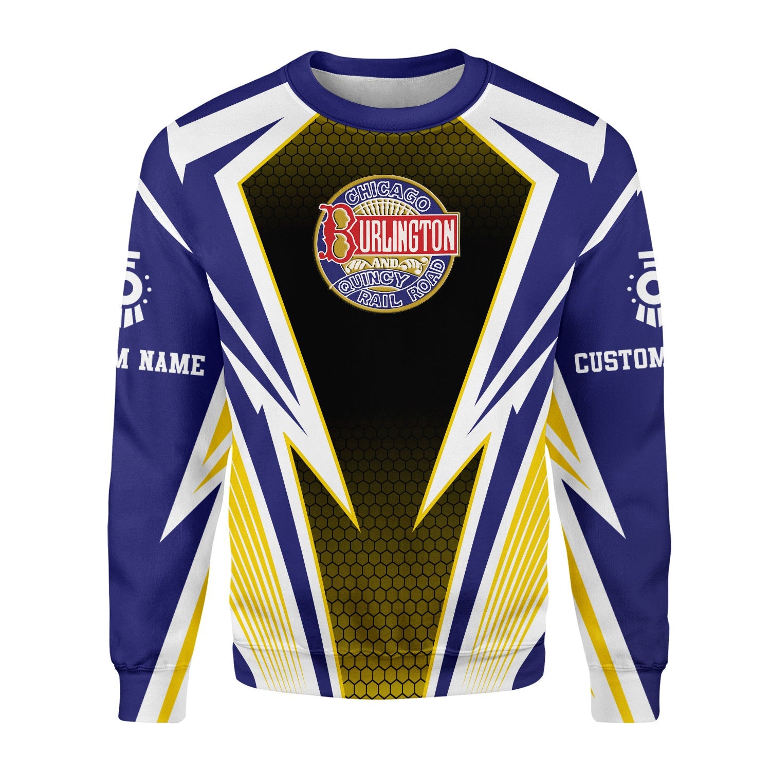 Railspirit Personalized Chicago, Burlington and Quincy Railroad Sweatshirt Lightning Graphic Style Shirt Gift Idea For Train Lover