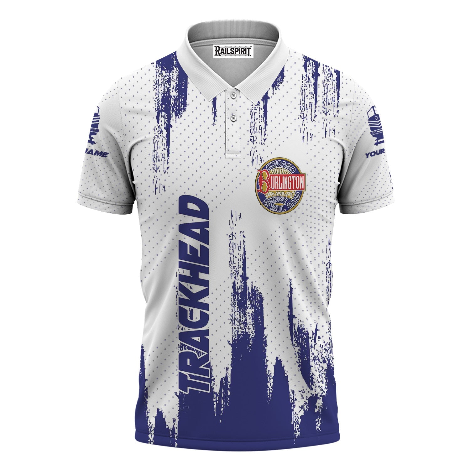 Railspirit Personalized Chicago, Burlington and Quincy Railroad Polo Shirt Paint Impact Design Train Shirt for Trackhead