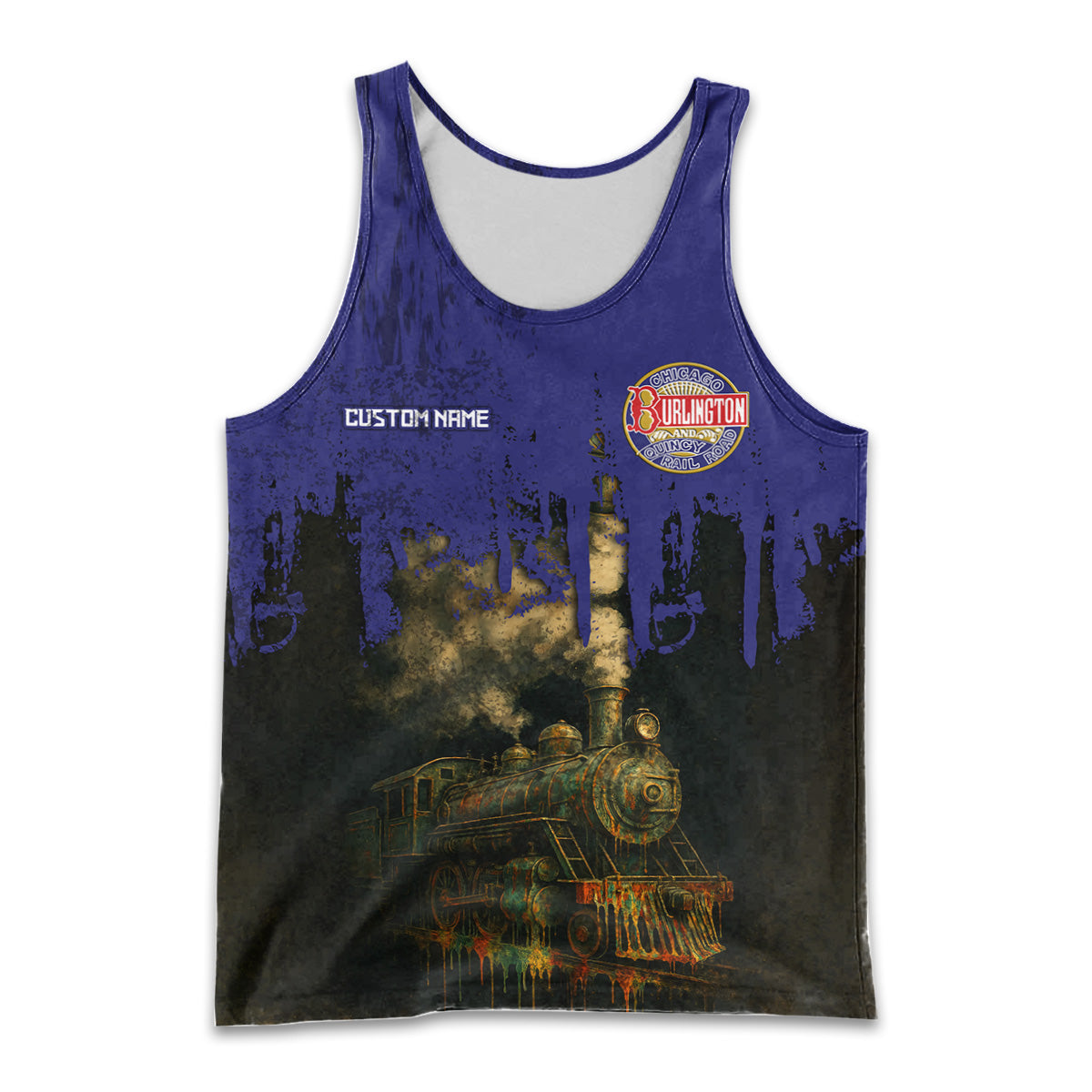 Railspirit Personalized Chicago, Burlington and Quincy Railroad Men Tank Top Vintage Train Art Style Shirt For Locomotive Fans