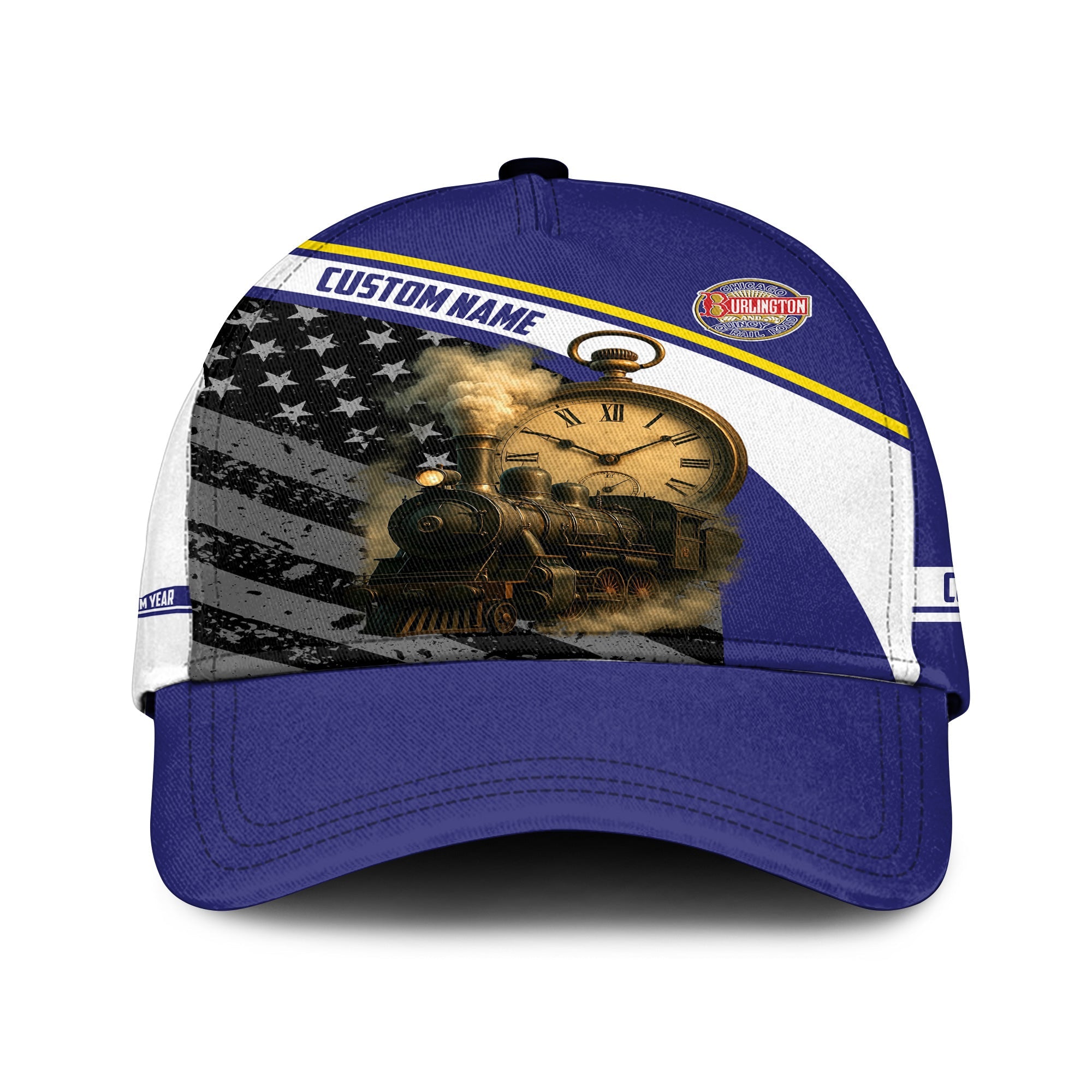 Railspirit Personalized Chicago, Burlington and Quincy Railroad Classic Cap Classic Steam Engine With Retro Pocket Watch Cap All Over Print
