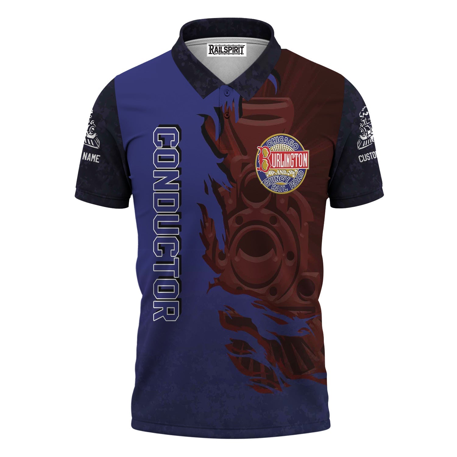Railspirit Personalized Chicago, Burlington and Quincy Railroad Polo Shirt Blazing Style with Custom Position Train Shirt