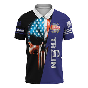 Railspirit Personalized Chicago, Burlington and Quincy Railroad Polo Shirt Train Skull American Flag Shirt All Over Print