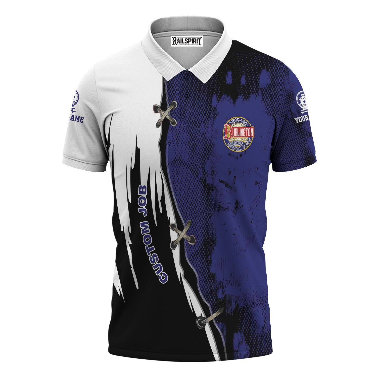 Railspirit Personalized Chicago, Burlington and Quincy Railroad Polo Shirt Retro Stitches Design with Custom Position Train Shirt