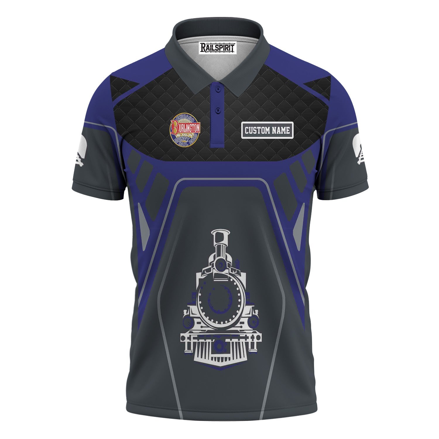 Railspirit Personalized Chicago, Burlington and Quincy Railroad Polo Shirt Steam Locomotive Engine Graphic Train Shirt All Over Print