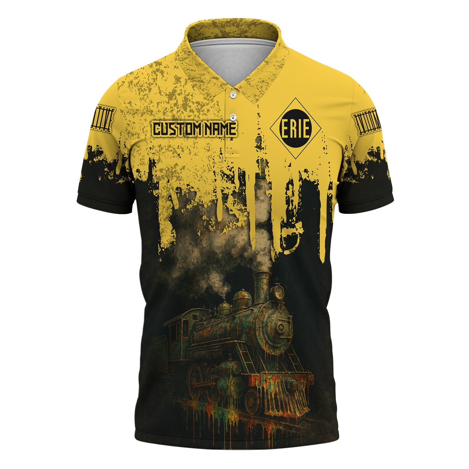 Railspirit Personalized Erie Railroad Polo Shirt Vintage Train Art Style Shirt For Locomotive Fans