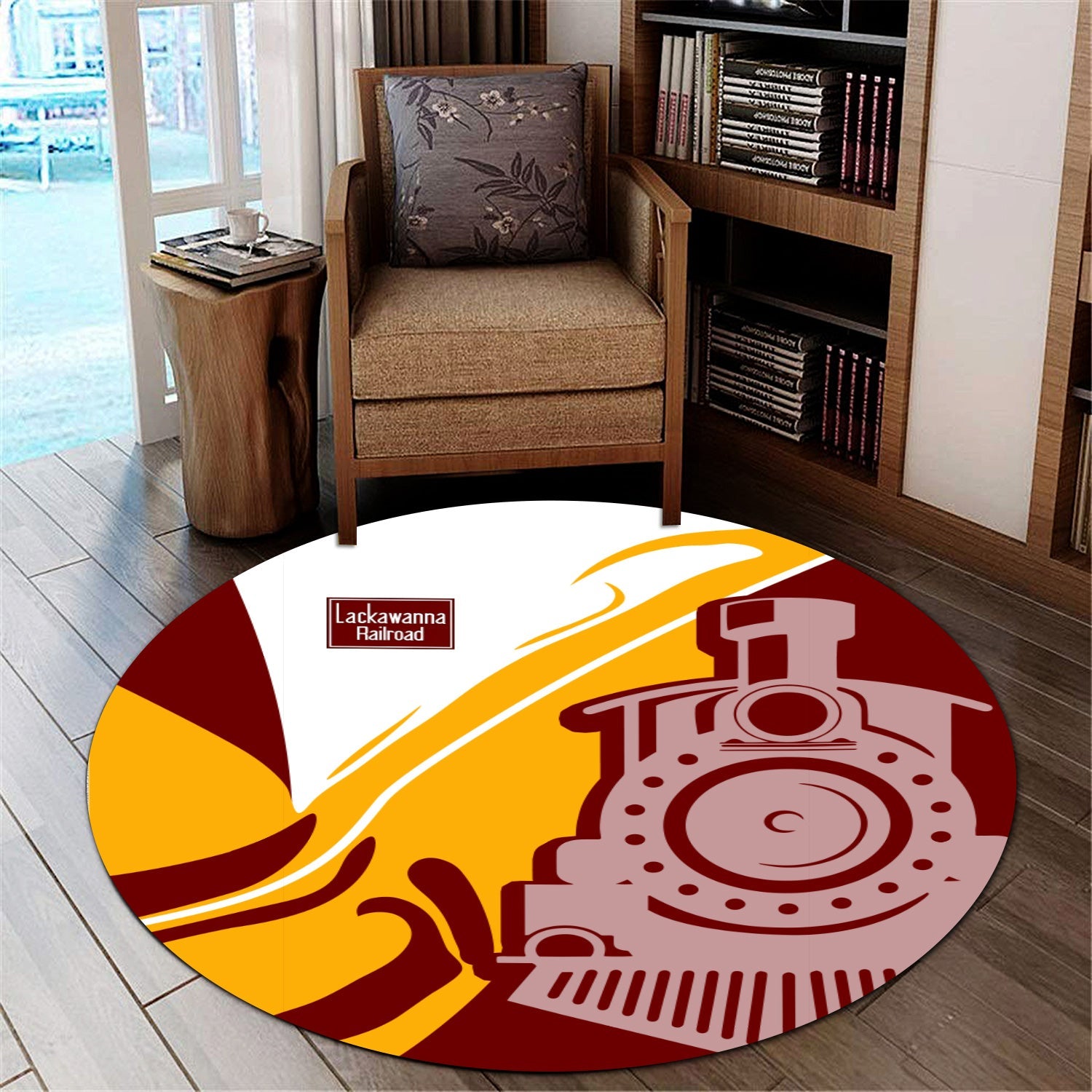 Railspirit Delaware, Lackawanna and Western Railroad Round Mat Flame-Inspired Style DL&W Mat Gift Idea For Train Lovers