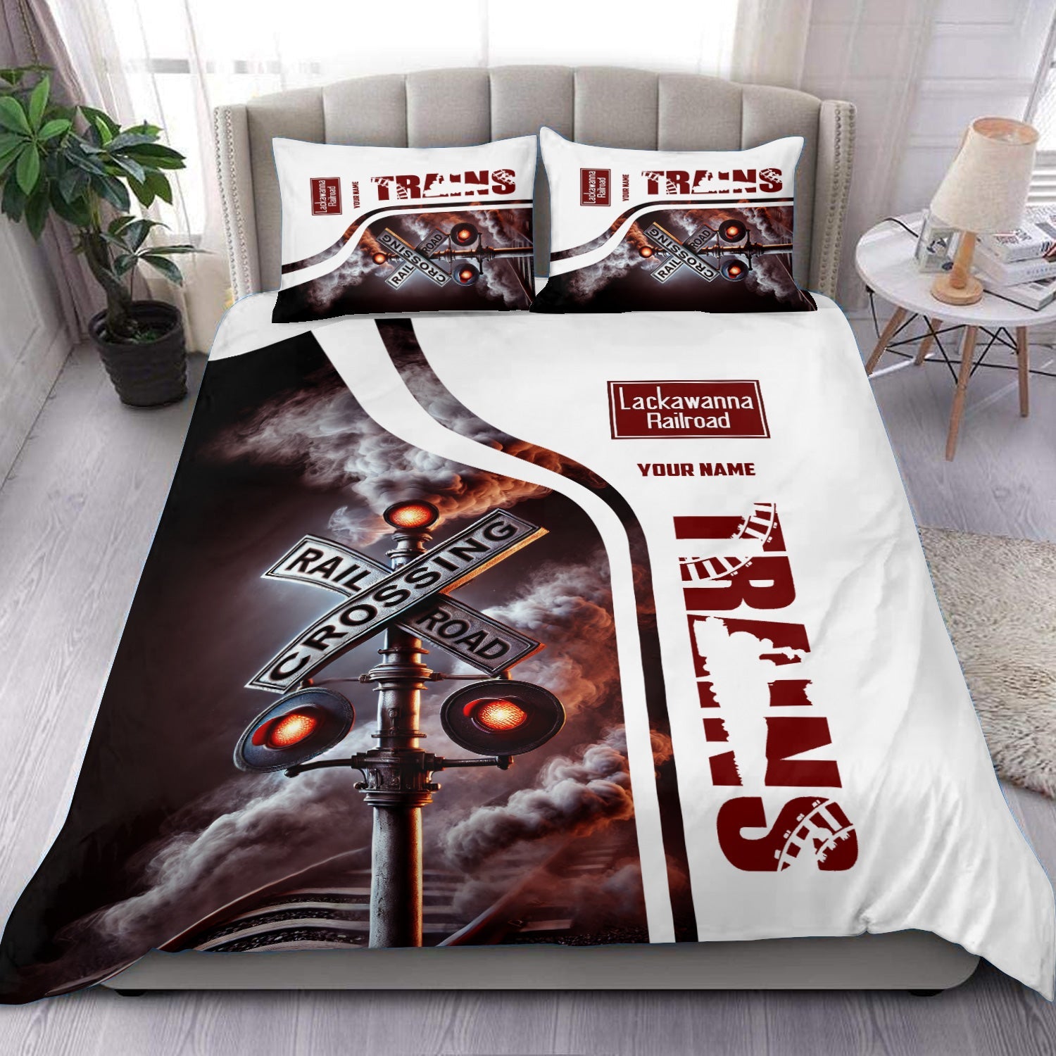 Railspirit Personalized Delaware, Lackawanna and Western Railroad Bedding Set Railroad Crossing Sign DL&W Bedding Set All Over Print