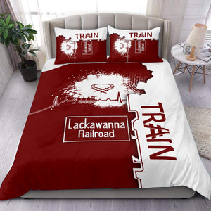 Railspirit Delaware, Lackawanna and Western Railroad Bedding Set Engine Heartbeat and Track Love Style DL&W Bedding Set Gift Idea For Train Lovers