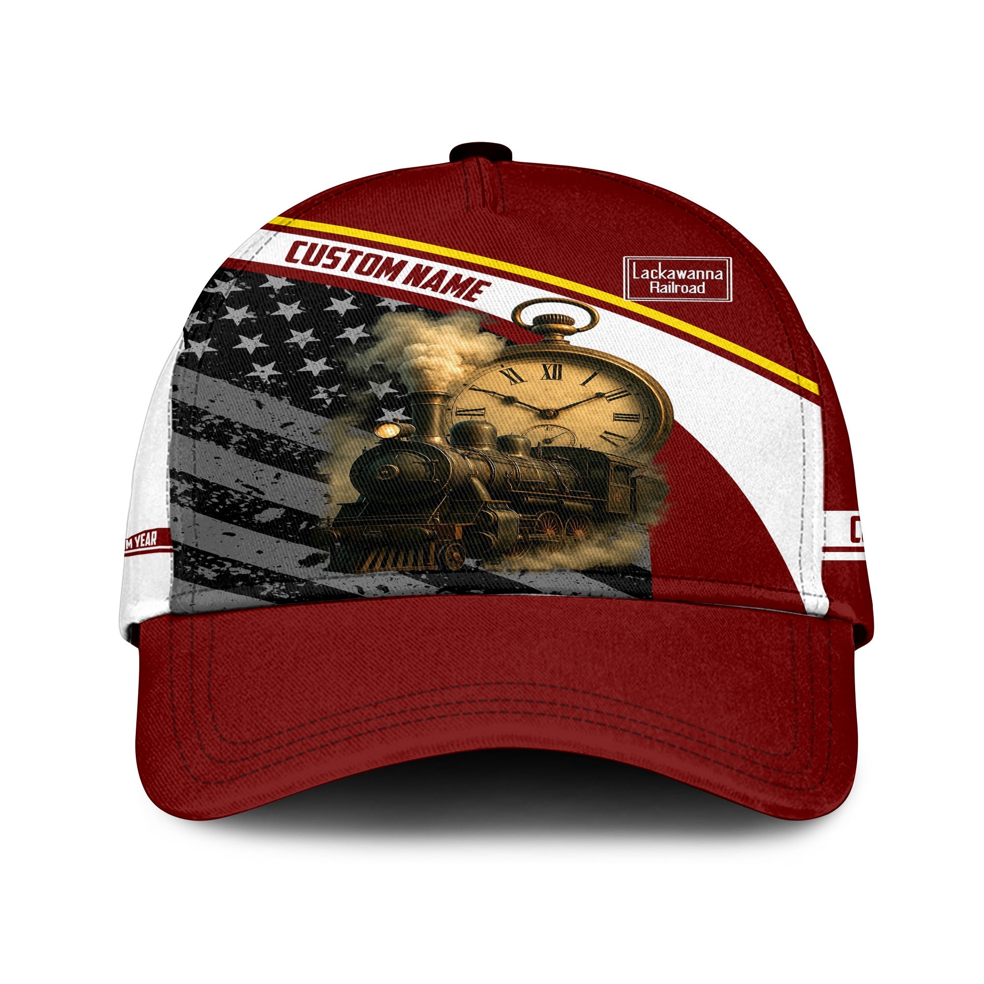 Railspirit Personalized Delaware, Lackawanna and Western Railroad Classic Cap Classic Steam Engine With Retro Pocket Watch DL&W Cap All Over Print
