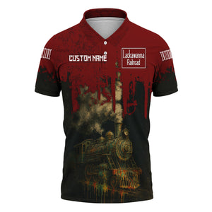 Railspirit Personalized Delaware, Lackawanna and Western Railroad Polo Shirt Vintage Train Art Style DL&W Shirt For Locomotive Fans